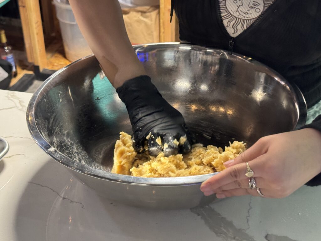 Handmade dough being kneaded fresh